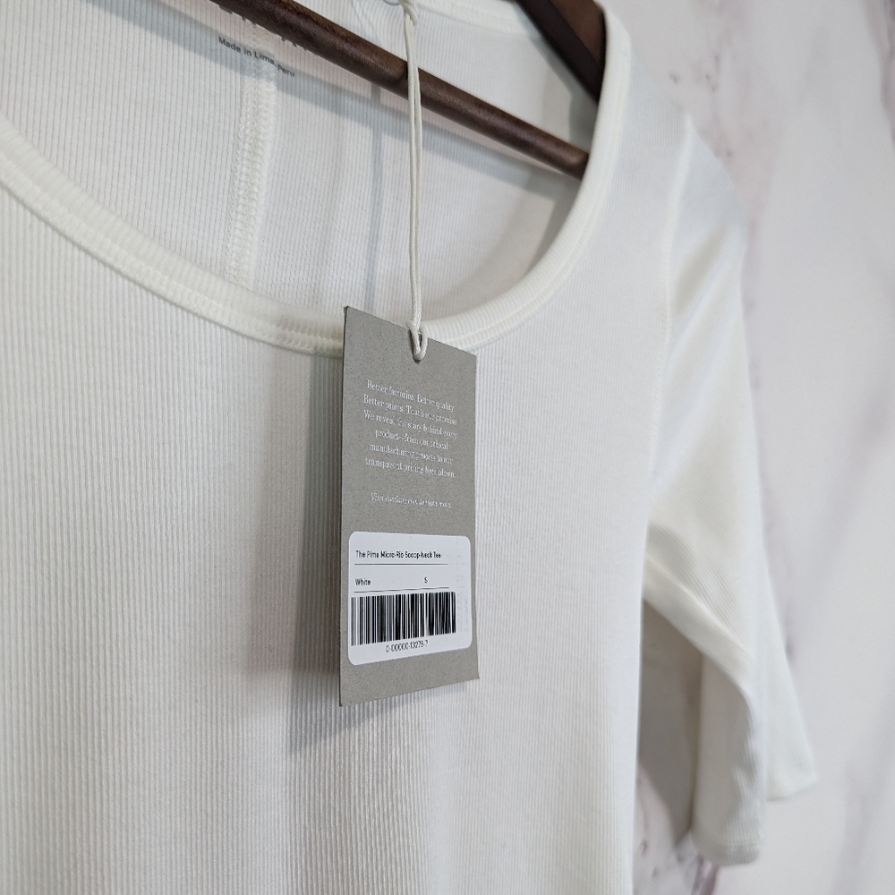 Everlane The Pima Micro Rib Scoop Neck Tee White Short Sleeve Top NEW - Picture 11 of 13